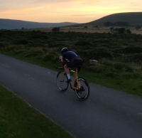 Cyclist riding through the Preseli landscape